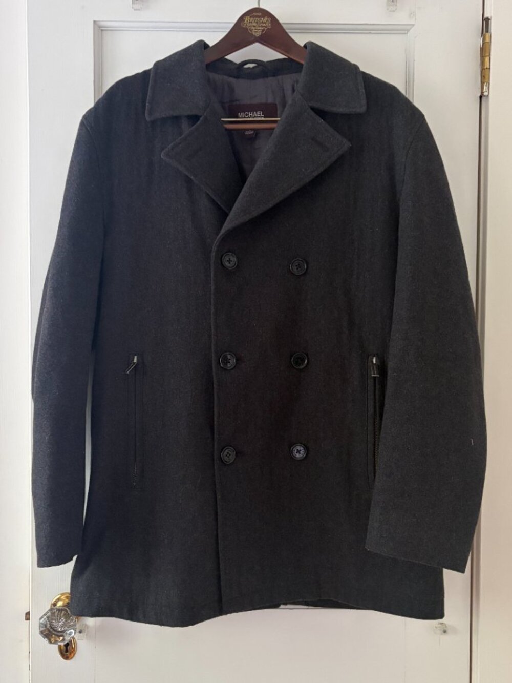 MICHAEL Michael Kors Wool-Blend Double-Breasted Peacoat Charcoal Size Large - Picture 2 of 10